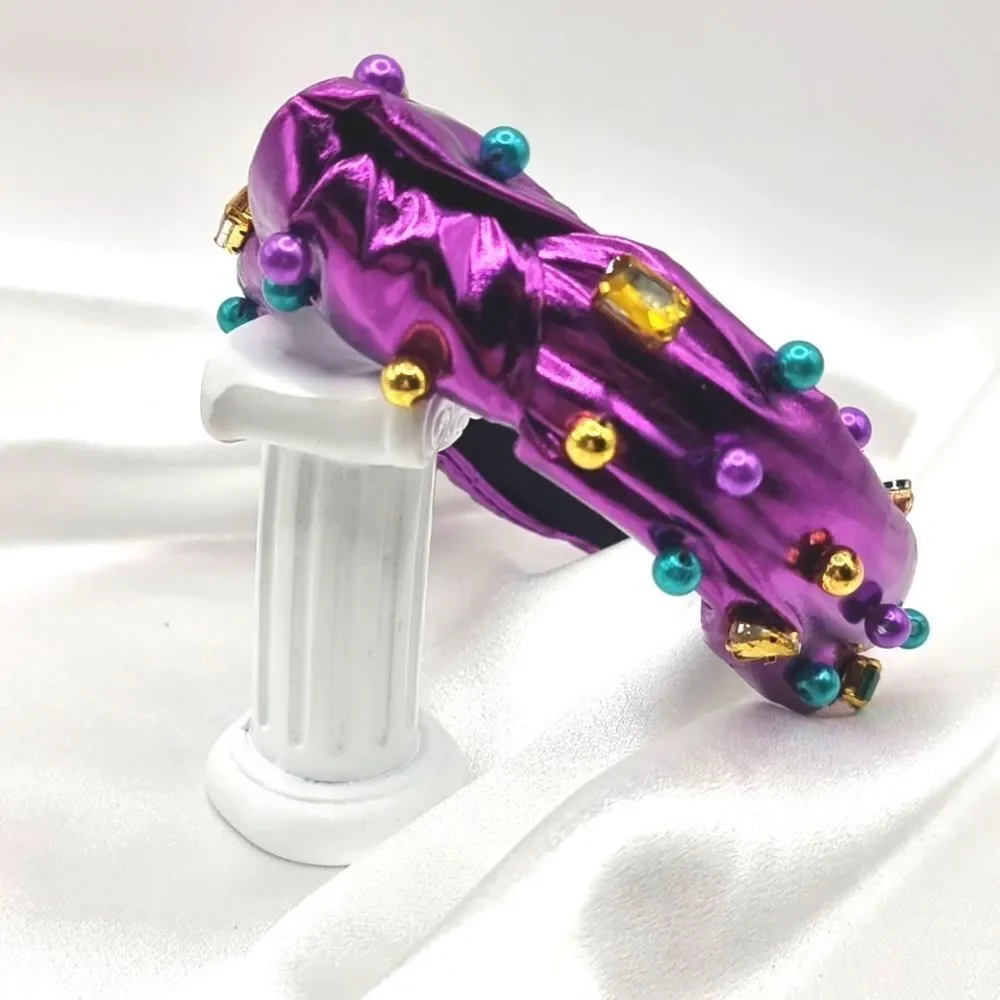 Mardi Gras jeweled Faux leather headband